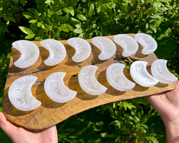 Selenite Moon Crystal Bowl, 3” Medium Charging Bowl - Decorative Stone Bowls for Altar Decor