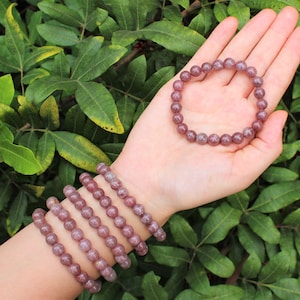 Strawberry Quartz Bead Bracelet: 8 mm Round Crystals (Premium Grade Stretch Gemstone Bracelet)