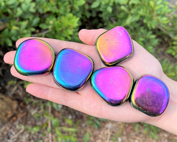 LARGE MAGNETIC Rainbow Hematite Palm Stones: Choose How Many Pieces (Tumbled Rainbow Magnetic Hematite, Worry Stones, Pocket Stone)