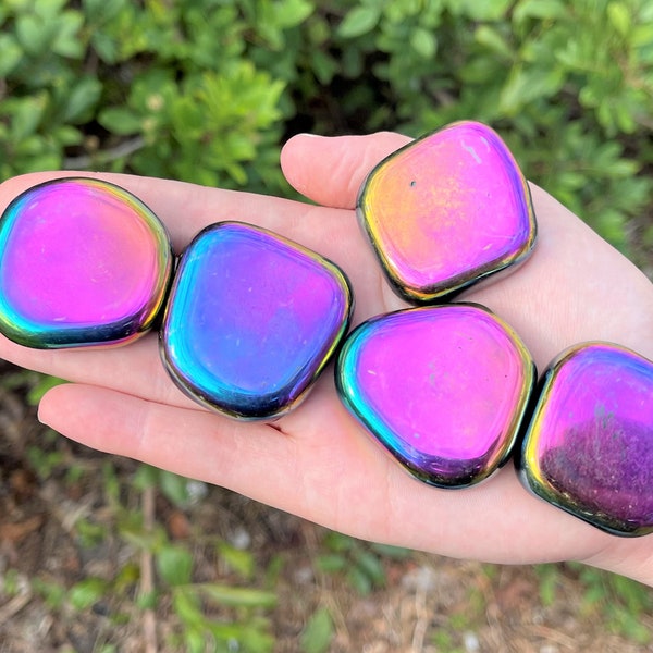 LARGE MAGNETIC Rainbow Hematite Palm Stones: Choose How Many Pieces (Tumbled Rainbow Magnetic Hematite, Worry Stones, Pocket Stone)