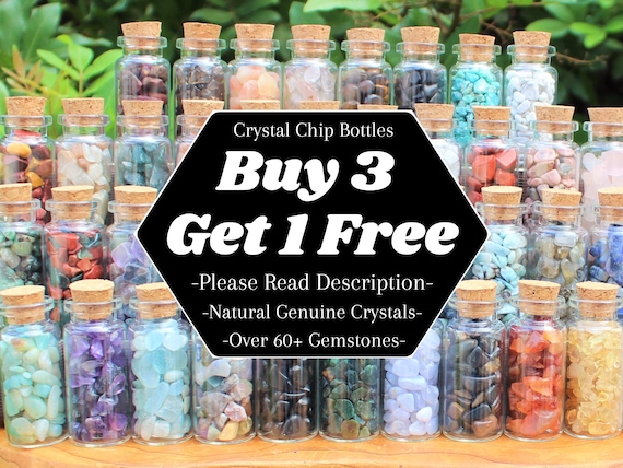Gemstone Chip Bottles (Large 2" Size) BUY 3 Get 1 FREE - Choose Your Crystal (Huge Range of 'AAA' Grade Natural Genuine Crystal Chips)