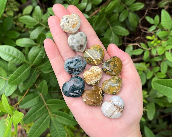 Ocean Jasper Heart, 0.75 - 1": Choose How Many ('A' Grade Crystal Heart, Carved Puffed Gemstone Heart) (Sea Jasper)