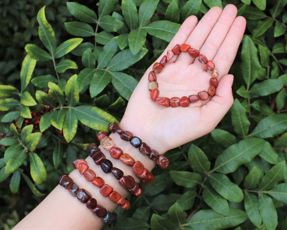 Brecciated Jasper Tumbled Gemstone Bracelet: 6-8 mm Stones (Premium Grade Stretch Nugget Bracelet)