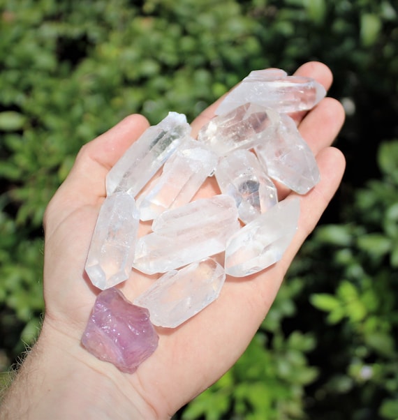 LARGE Clear Quartz Points, 1.25 - 2" + Raw Natural Amethyst Crystal: Choose Ounches or lb Wholesale Bulk Lots (Quartz Crystal Points)