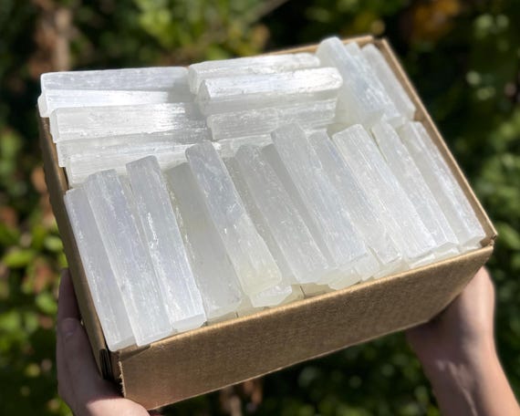 CRAZY CHEAP Wholesale 20 lb Selenite Stick Boxes: Choose Size 3", 5" or 8" (Premium Quality Raw Natural Selenite Logs, Healing Crystals)