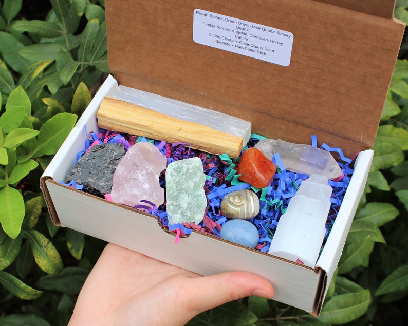 Mystery Crystal Box Crystals, Bracelets, Palm Stones, Selenite, Palo Santo, Tumble and Rough Stones Crystal Confetti, Crystal Gifts Medium