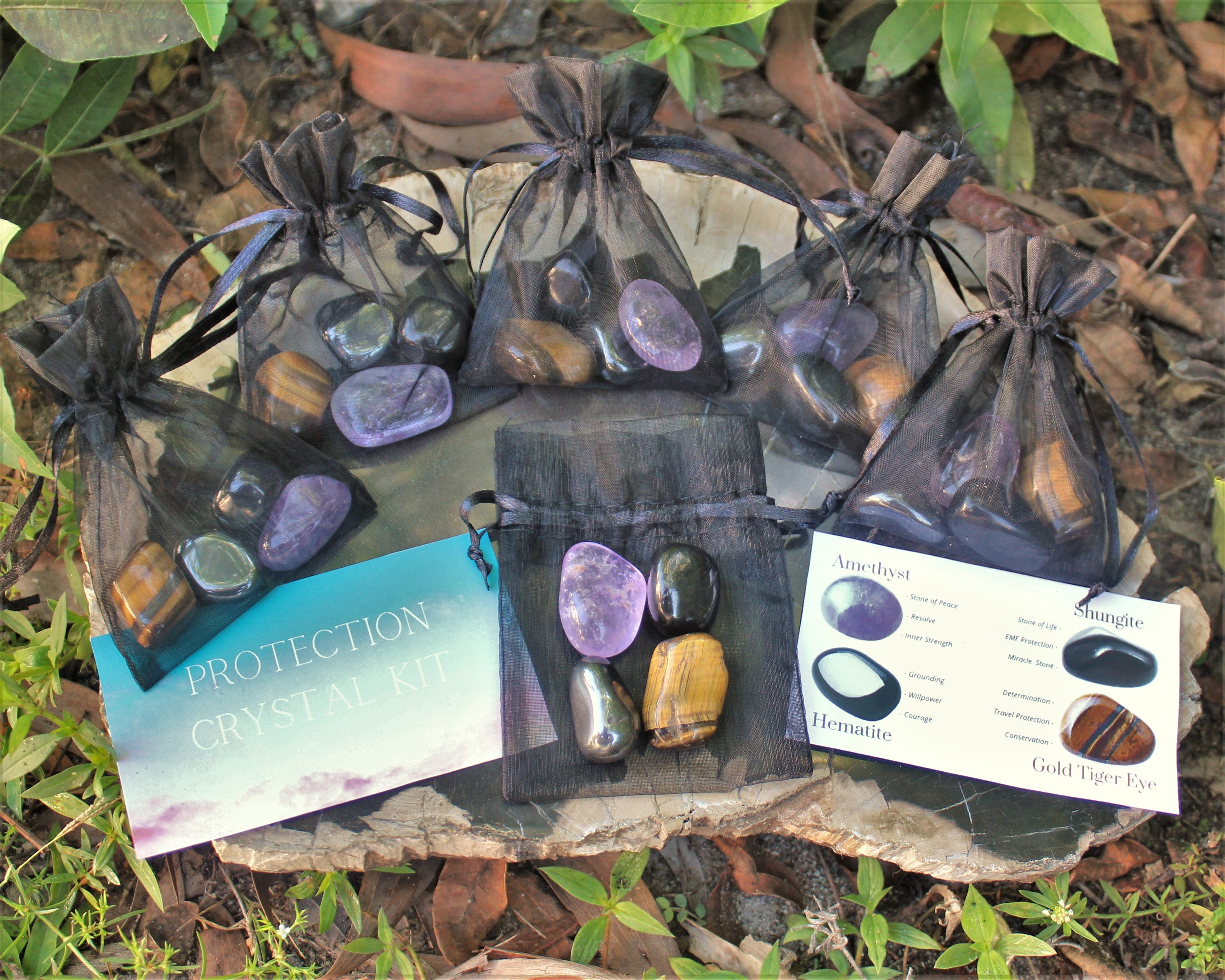 Protection Crystal Kit, 4 pcs In Organza Pouch Most Popular Tumbled