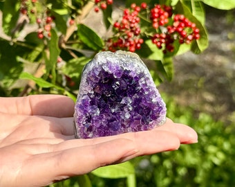 Small Amethyst Cut Base Clusters, Stunning Amethyst Crystal Quartz Geodes: 3 - 4 oz (A Grade, Uruguayan Amethyst Free Standing Crystal)