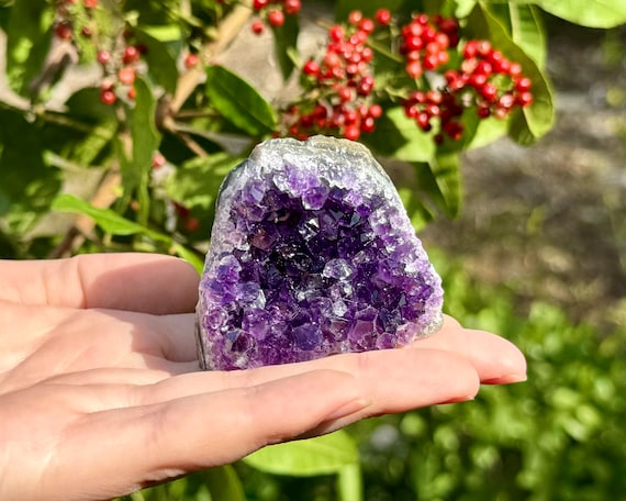 Small Amethyst Cut Base Clusters, Stunning Amethyst Crystal Quartz Geodes: 3 - 4 oz (A Grade, Uruguayan Amethyst Free Standing Crystal)