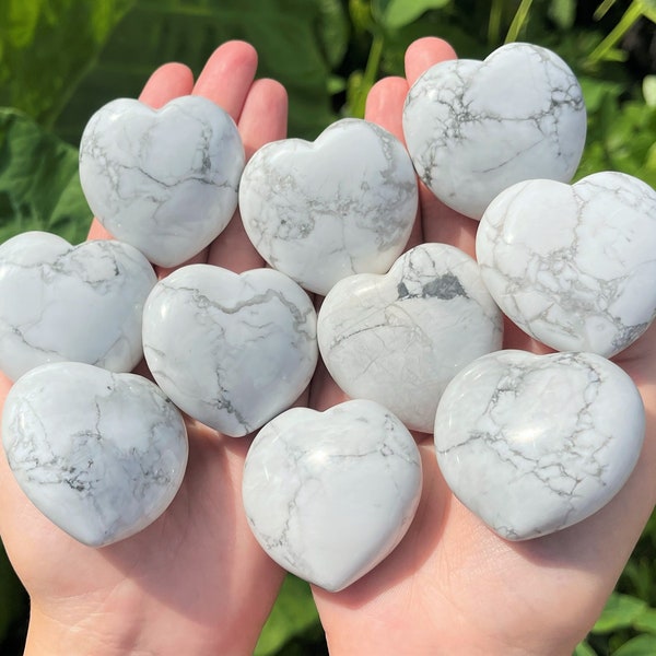 LARGE White Howlite Heart Crystal, 1.75" ('A' Grade Crystal Heart, Carved Puffed Gemstone Heart, Polished White Howlite Crystal)
