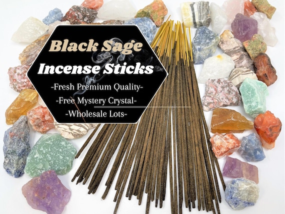 BLACK SAGE Incense Sticks + FREE Mystery Crystal: Choose How Many (Mugwort, Wholesale Bulk Lots)