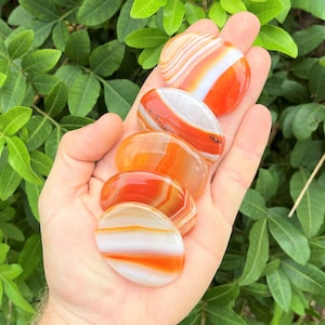 Banded Carnelian Palm Stone, 1.75 - 2.25&quot; Choose How Many (&#39;AAA&#39; Grade Carnelian, Smooth Polished Crystal Palm Stone, Gemstone Pocket Stone)