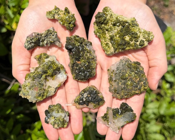 Epidote with Quartz Clusters - Fairy Forest Quartz - Natural Green Crystal Specimens - Choose Size