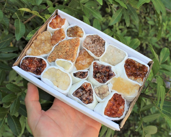 Citrine Crystal Cluster Box: Wholesale Bulk 7 - 10 Piece Lot ('B' Grade Citrine Clusters, Citrine Flat)