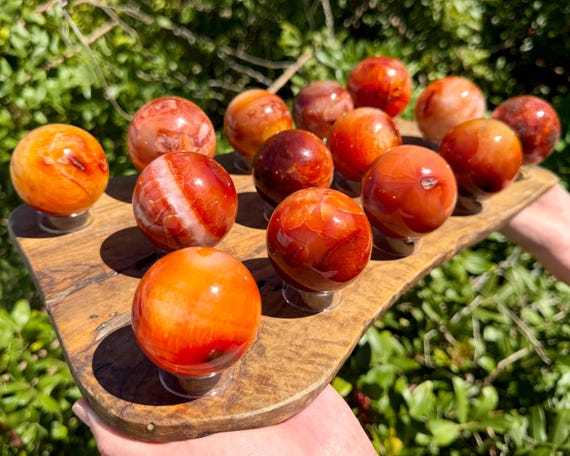 Carnelian Crystal Sphere with Stand, Large 1.5 - 2" ('A' Grade Natural Polished Carnelian From Madagascar)