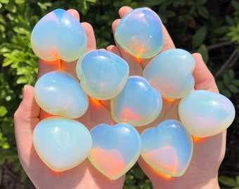 LARGE Opalite Heart Crystal, 1.75" - Choose How Many Bulk Discounts! (Crystal Heart, Carved Heart, Pocket Heart, Puffed Heart, Stone Heart)