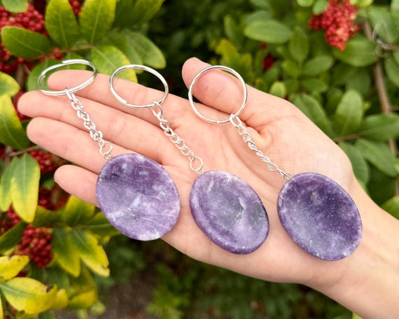 Lepidolite Worry Stone Keychains - Polished Gemstone Keyrings
