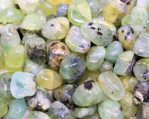 Prehnite with Epidote Tumbled Stones: Choose Ounces or lb Bulk Wholesale Lots (Premium Quality 'A' Grade)