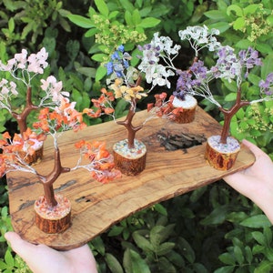 Crystal Gem Trees With Wood Base, 7&quot; Tall With 160 Crystal Chips (Crystal Tree of Life, Gemstone Bonsai Tree, Crystal Healing)