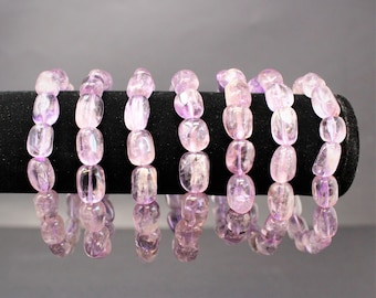 Amethyst (Light) Tumbled Gemstone Bracelet: 6-8 mm Stones (Amethyst Nugget Bracelet, Stretch Bracelet, Gift)