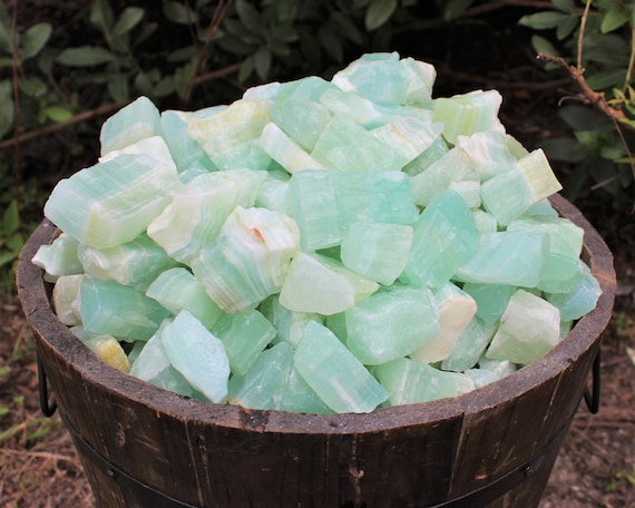 Pistachio Calcite Rough Natural Stones: Choose Ounces or lb Bulk Wholesale Lots (Premium Quality 'A' Grade Pistachio Calcite Crystals)