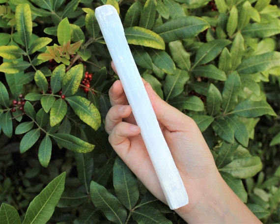 LARGE CHUNKY 7" - 8" White Selenite Stick / Wand: (Rough Selenite, Crystal Cleansing, Meditation)