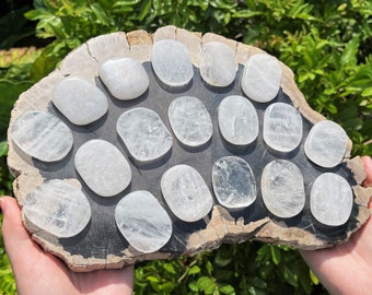 Clear Quartz Palm Stones - Medium Size, Oval Shape (Smooth Polished Quartz Crystal Worry Stone)