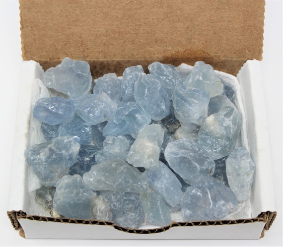 Small Rough Natural CELESTITE Chips, 10 oz Bulk Box Collection Box, 0.25 - 0.75" (Premium Quality 'A' Grade)