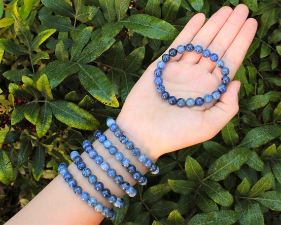 Dumortierite Bead Bracelet: 8 mm Round Crystals (Premium Grade Stretch Gemstone Bracelet)