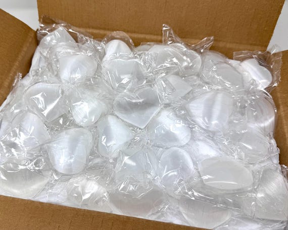 Wholesale 100 Selenite Hearts Box - LARGE 1.5-2" Selenite Crystals Hearts Bulk Lot (Premium Quality Polished Selenite Stone Hearts)