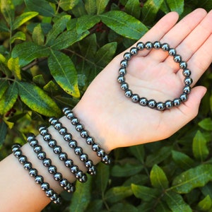 Hematite Bead Bracelet: 6 mm or 8 mm Round Crystals (Premium Grade Stretch Gemstone Bracelet, Hematite Crystal Bracelet)