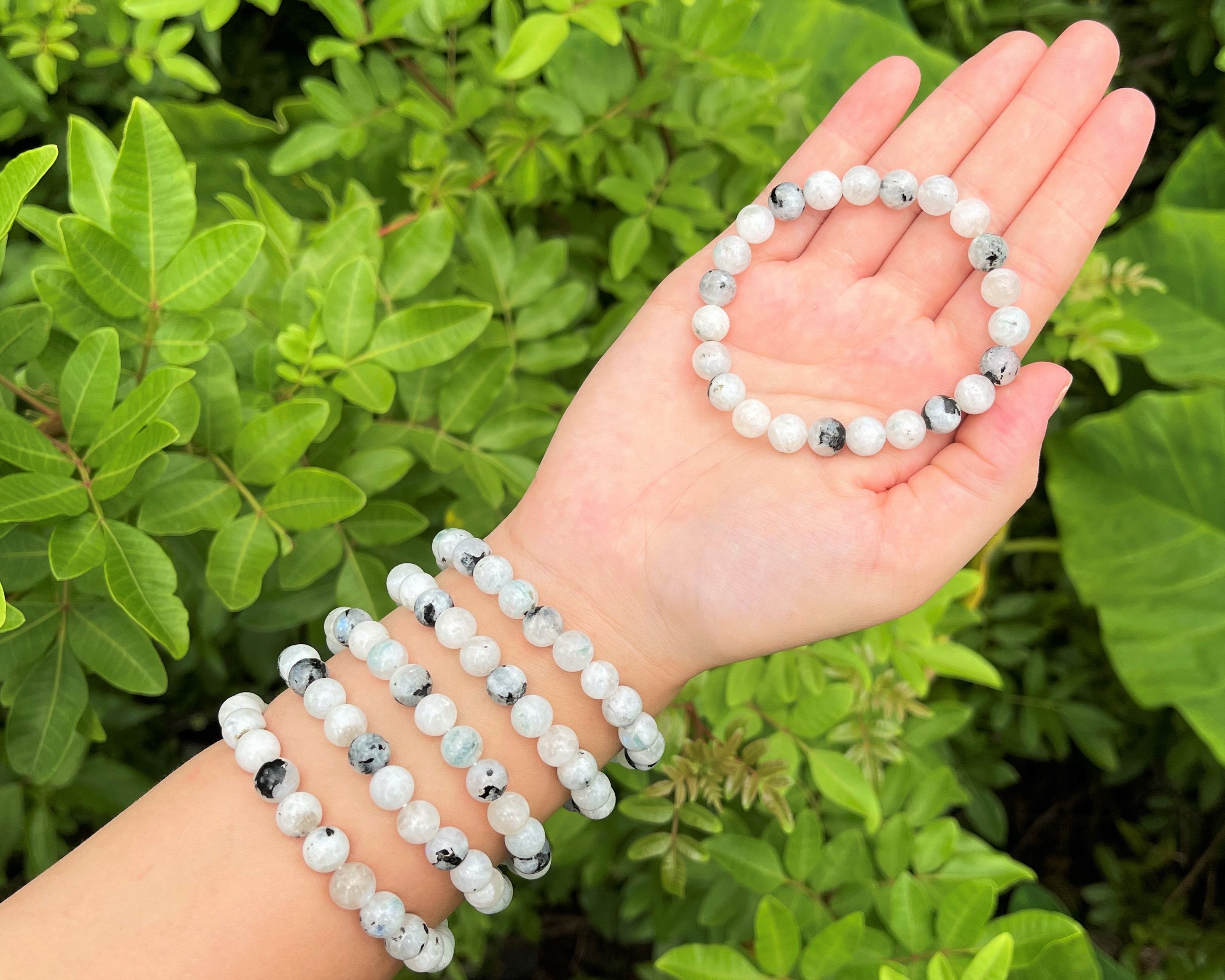 Rainbow Moonstone Bead Bracelet: 6 mm or 8 mm Round Crystals