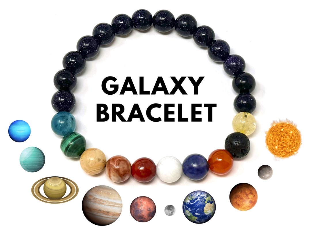 Galaxy Bracelet - 8 Planets, Moon and Sun Crystal Beads - Gemstone