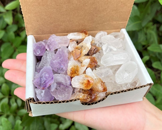 Amethyst Citrine Clear Quartz Points: 3 Crystal Collection 1/2 Lb Box (8 oz, Amethyst Points, Citrine Points, Quartz Points, Natural Points)