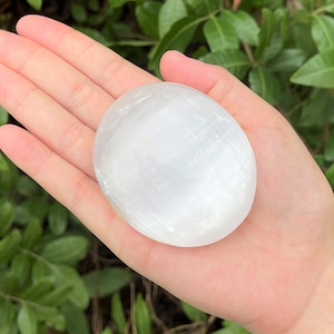 Selenite Palm Stone, 2.5&quot; Soap Stone Shape Oval Crystal - Choose How Many (Smooth Polished Selenite Stone, Selenite Crystal Palm Stone)