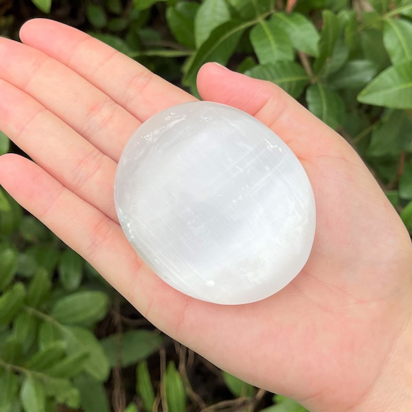 Selenite Palm Stone: 2.5" Soap Stone Shape Oval (Smooth Polished Selenite Stone, Palm Stone, Worry Stone, Pocket Stone, Selenite Crystal)