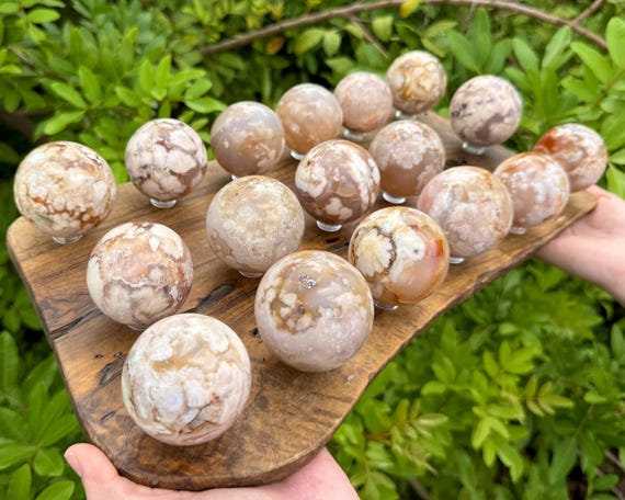 Flower Agate Crystal Sphere with Stand, Large 1.75 - 2" Spheres ('AAA' Grade Natural Flower Agate Sphere, Polished Flower Agate Crystals)
