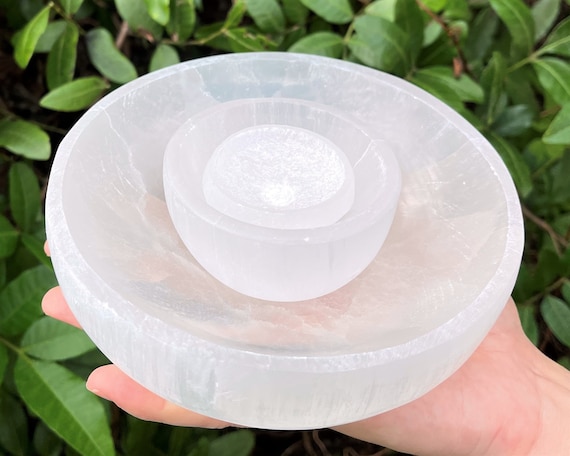 Selenite Charging Bowls - 2", 3", 4", 6" or 8" - Choose Size (Selenite Crystal Cleansing Bowl, Charging & Purification Carved Offering Bowl)