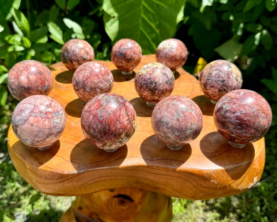 Red Moonstone Crystal Sphere with Stand, Large 1.75 - 2" Spheres ('A' Grade Red Moonstone Spheres, Polished Moonstone Crystals)