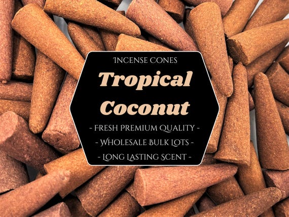 TROPICAL COCONUT Incense Cones: Choose 10, 20, 50, 100 or 200 Bulk Lots