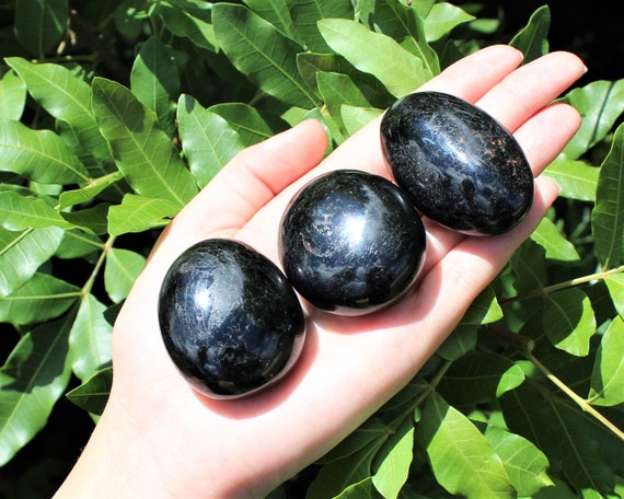 Black Tourmaline Hand Polished Stones: Choose How Many & Size ('AAA' Grade Polished Tourmaline Pebbles, Black Tourmaline Palm Stones)