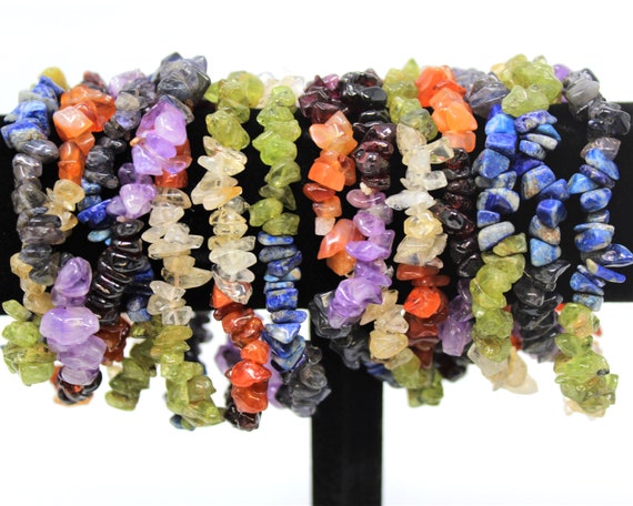 Wholesale Bulk Chakra Chip Gemstone Bracelets (Chakra Chip Bracelet, Stretch Bracelet, Chip Bracelet, Wholesale Gemstone Chip)