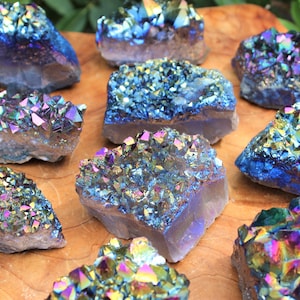 Rainbow Aura Amethyst Clusters, 'AAA' Grade Titanium Metallic Amethyst Crystals - Choose Size 画像 9