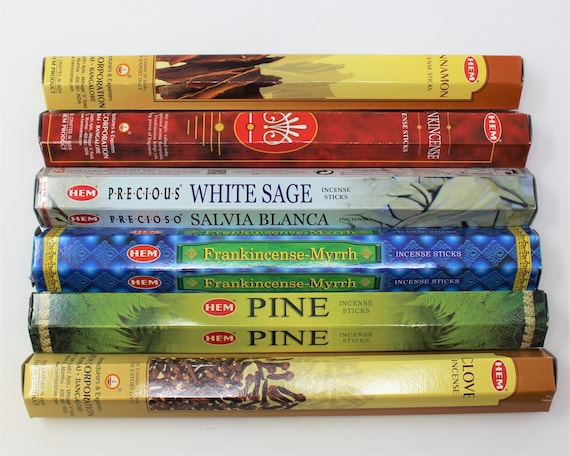 Christmas Incense Set #1: 120 Sticks (20 each of Pine / Clove / Frankincense / / Frank & Myrrh / Cinnamon / White Sage) HEM Brand