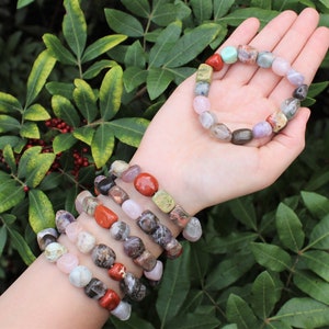Assorted Tumbled Stone Crystal Bracelet 6-8mm | Genuine Gemstone Jewelry Gift for Her