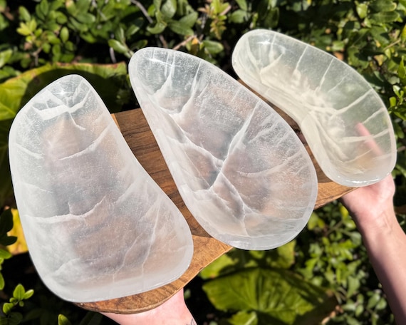 HUGE Selenite Charging Bowl, 10" Organic Free Form Shaped Bowls (Premium Quality Selenite Crystal Cleansing Bowl, Charging & Purification)