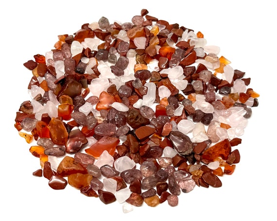 Attract Love Chip Mix - Carnelian, Red Jasper, Rose Quartz & Strawberry Quartz Semi Tumbled Gemstone Mini Chips 3 - 10mm Wholesale Bulk Lots