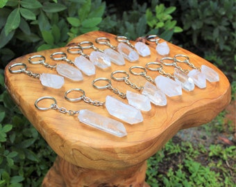 Clear Quartz Crystal Point Keychains - Natural Quartz Gemstone Keyrings - Wholesale Bulk Lots