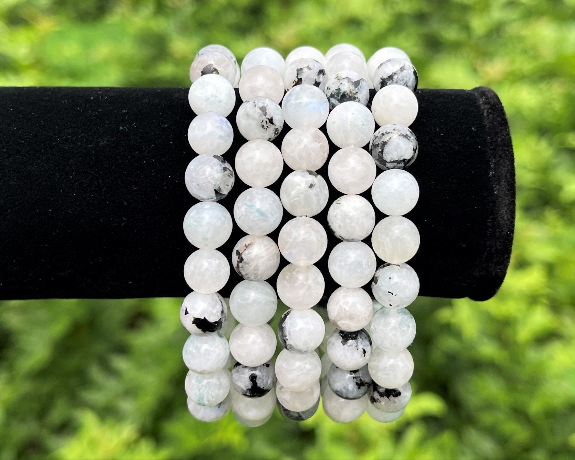 Moonstone Beaded Bracelet 8mm Natural Rainbow Moonstone Wrist Mala Beads  Sterling Silver Beads Emotional Balance Womens Beaded Bracelet