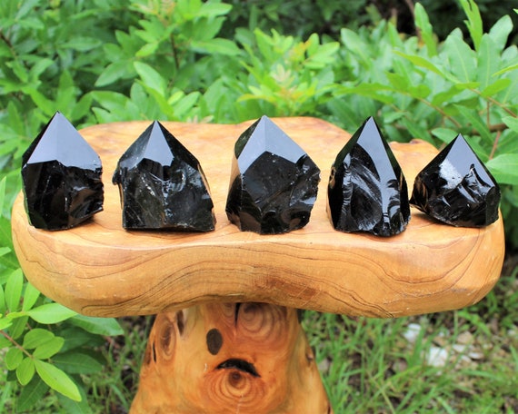 Black Obsidian Top Polished Point - Choose Size ('AAA' Grade Black Obsidian Cut Base Point, Black Obsidian Protection Crystal)